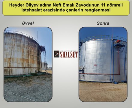 Heydər Əliyev adına Neft Emalı Zavodunun istehsalat sahələrində aparat, estakada və boru xətlərinin rənglənməsi.