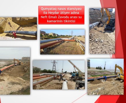 Qumyataq Nasos Stansiyası ilə Heydər Əliyev adına NEZ arasu su kəmərinin tikintisi.